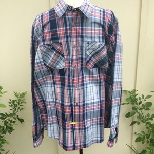 Weatherproof Sz L Classic Fit Plaid Men Shirt